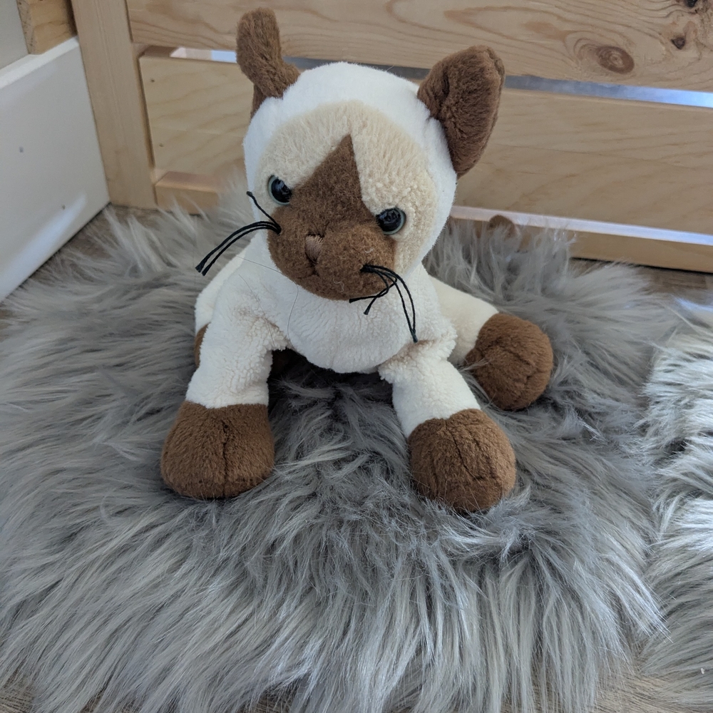 Adorable Brown and White Plush Cat Toy